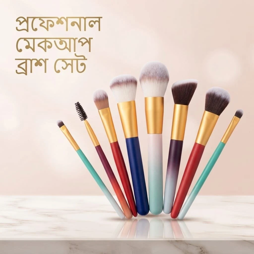 Professional Makeup Brush Set – Multi-Colored Synthetic Bristles Tool Kit