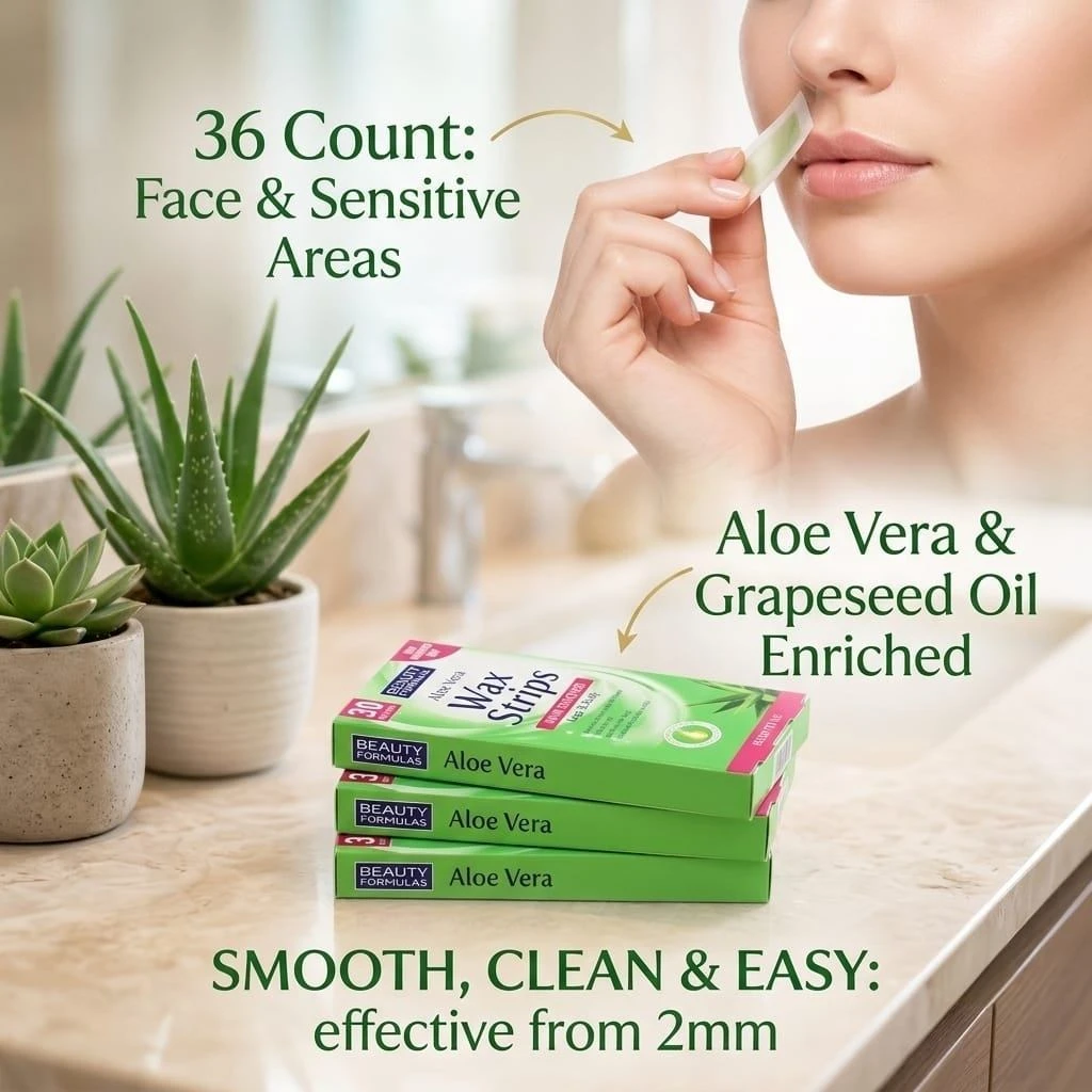 Beauty Formulas Aloe Vera Wax Strips for Legs & Body (36 Pack)