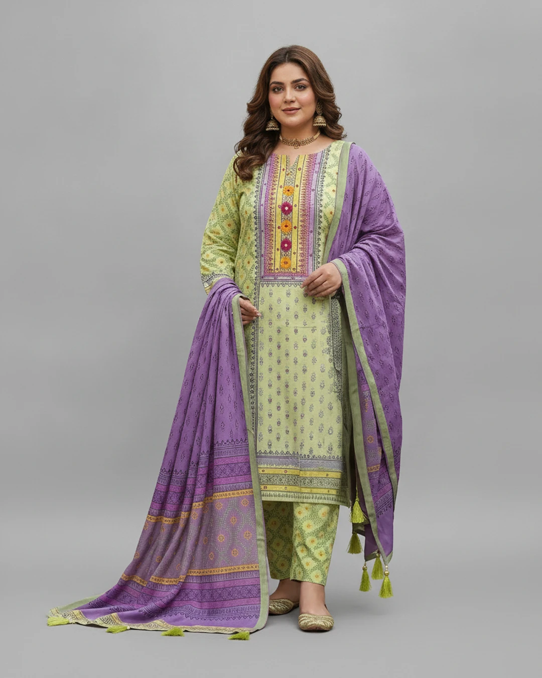 Grass Green Aarong Boutique Karchupi Three Piece