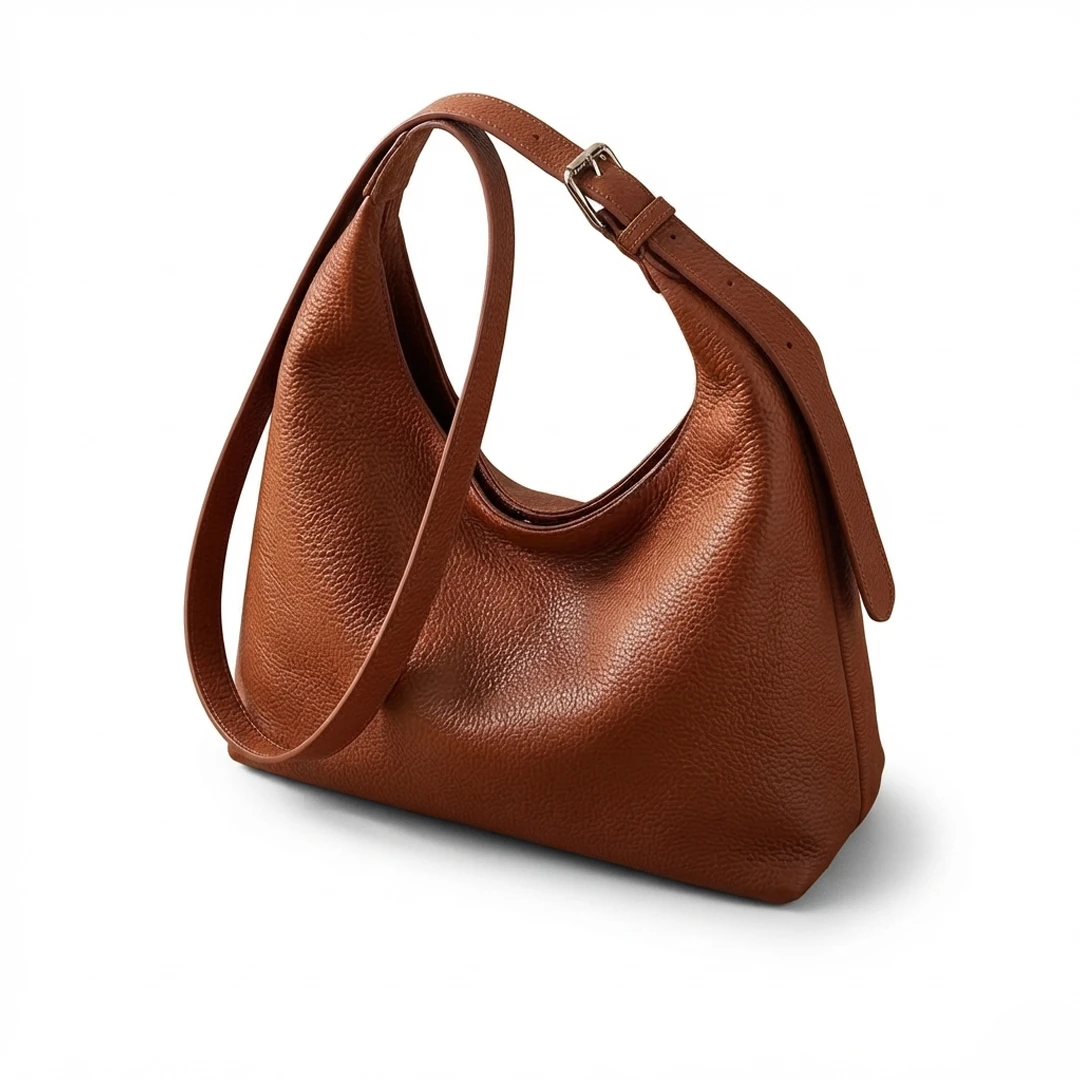 Caramel Brown Luxury Slouchy Knot Shoulder Bag – Premium Pebbled Faux Leather Hobo Tote with Adjustable Buckle Strap