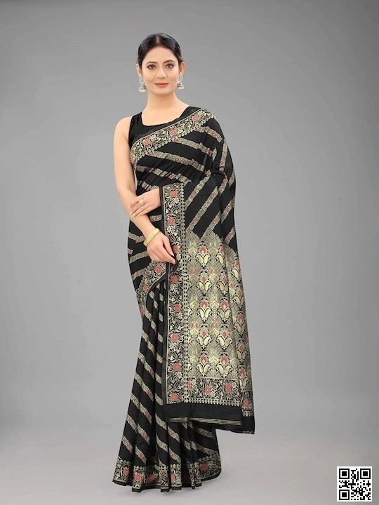 Elegant Black Printed Silk Saree with Blouse Piece