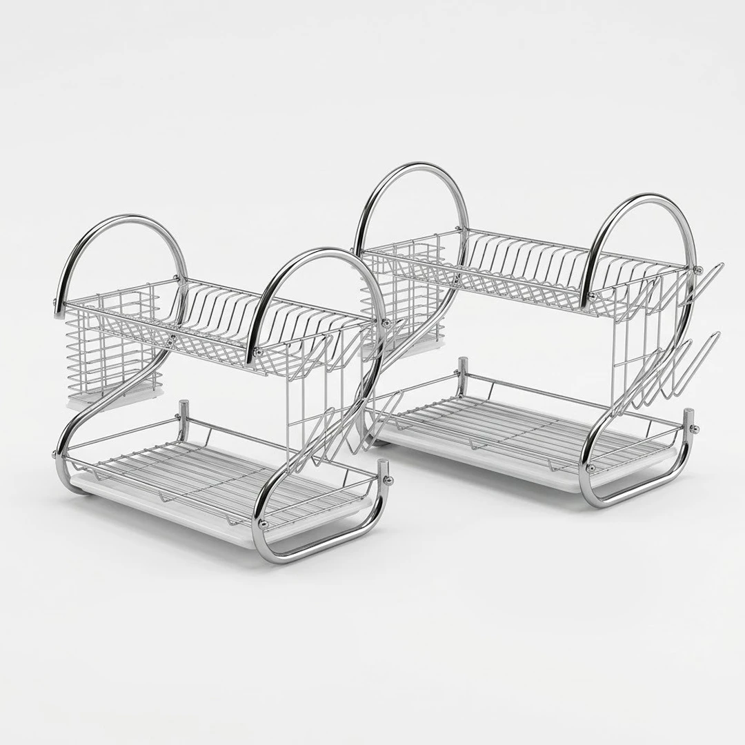 2-Layer Premium Chrome Dish Drainer - Durable Space-Saving Kitchen Drying Rack