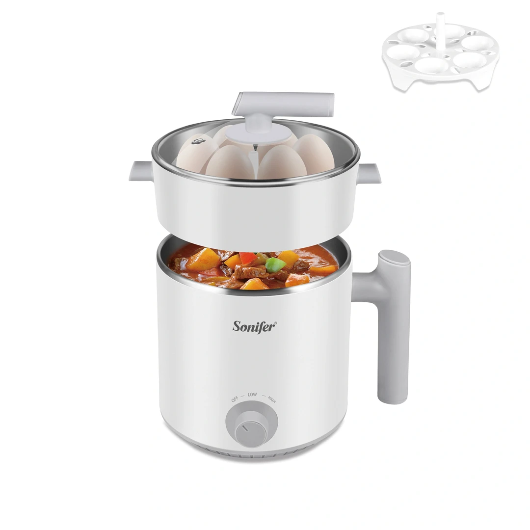 Sonifer SF-1505 Mini Electric Cooker – 1.2L Multipurpose Electric Pot with Steamer Tray & Egg Rack for Fast Boiling, Steaming & Sautéing