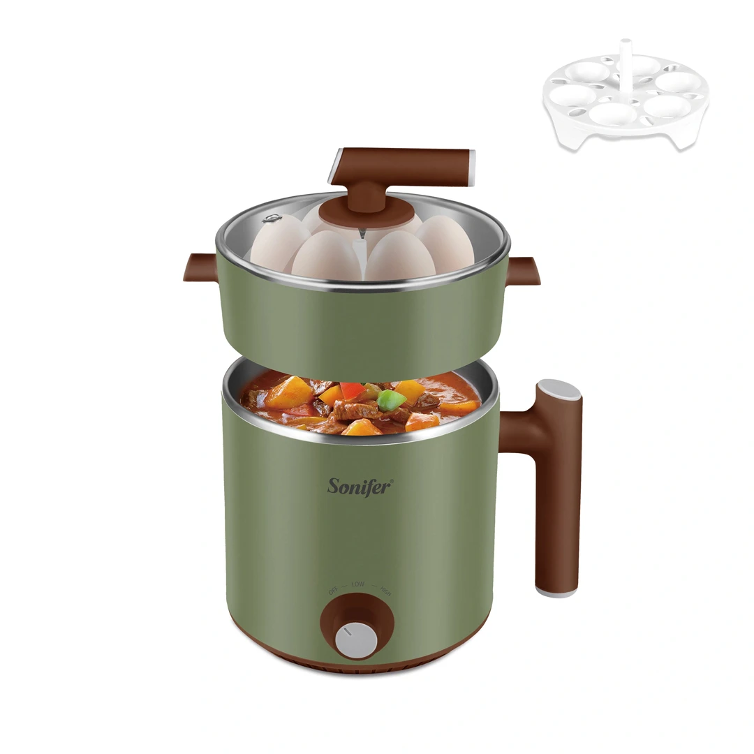 Sonifer SF-1505 Multifunctional Electric Cooker (600W) – 1.2L Multipurpose Electric Pot with Steamer & Non-Stick Interior for Boiling, Steaming & Sautéing