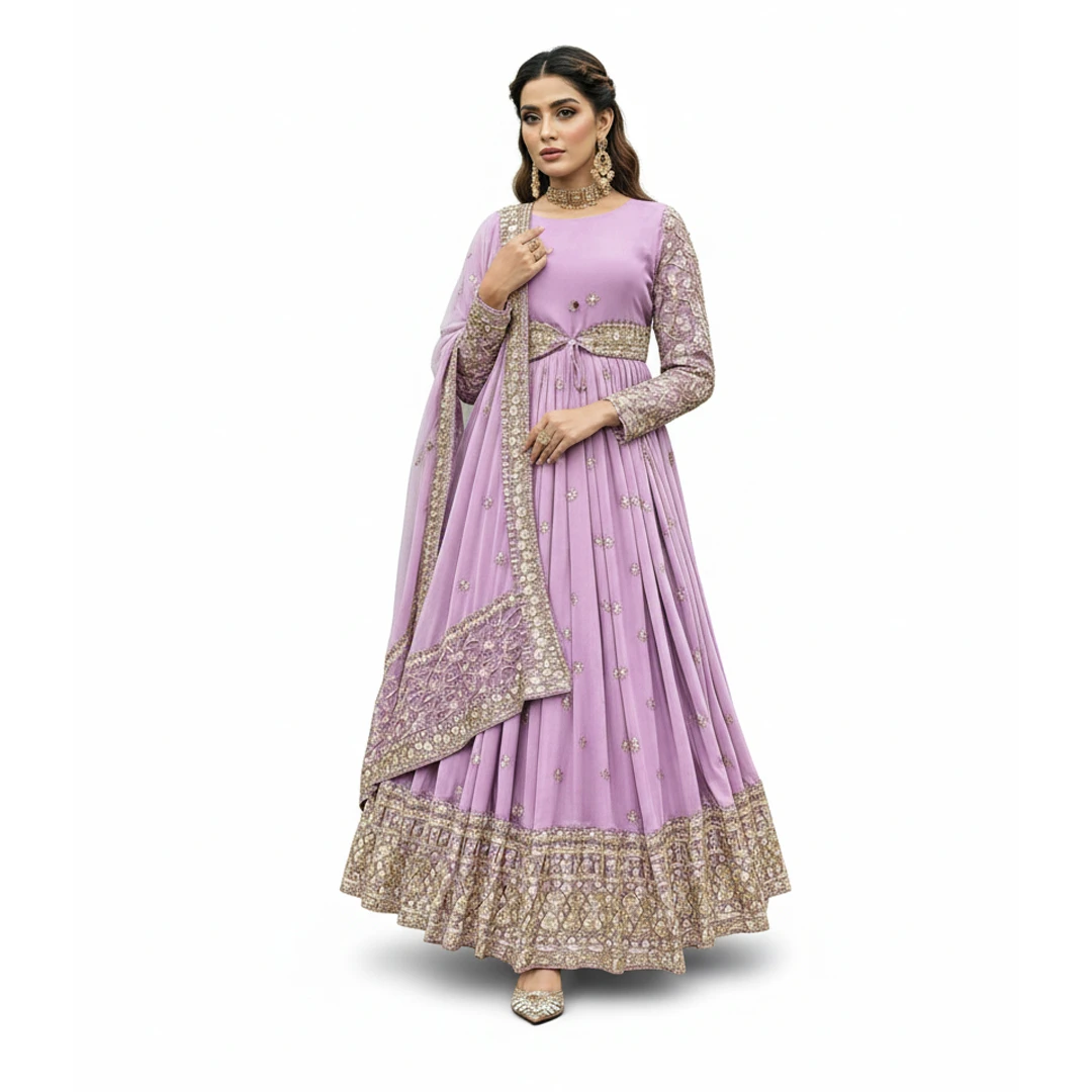 Women’s Semi-Stitched Georgette Embroidered Anarkali Party Wear Long Floor Length Dress