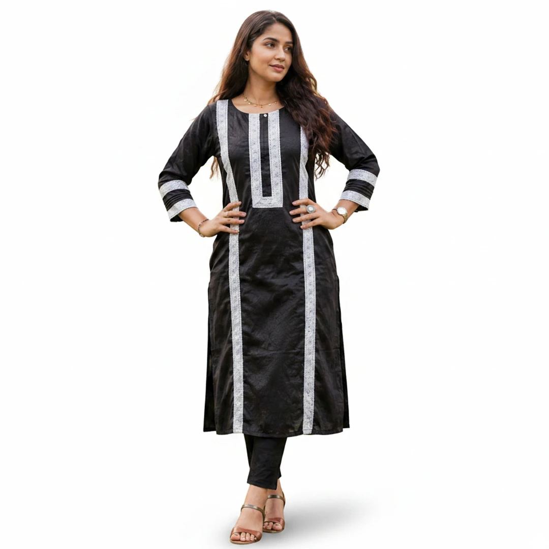 Premium Elegant Rich Black Kurti with Contemporary Lace Design