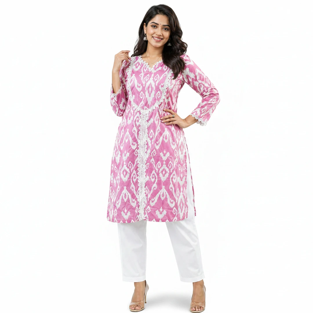 Premium luxury Stylish Printed Kurti with Decorative Lace