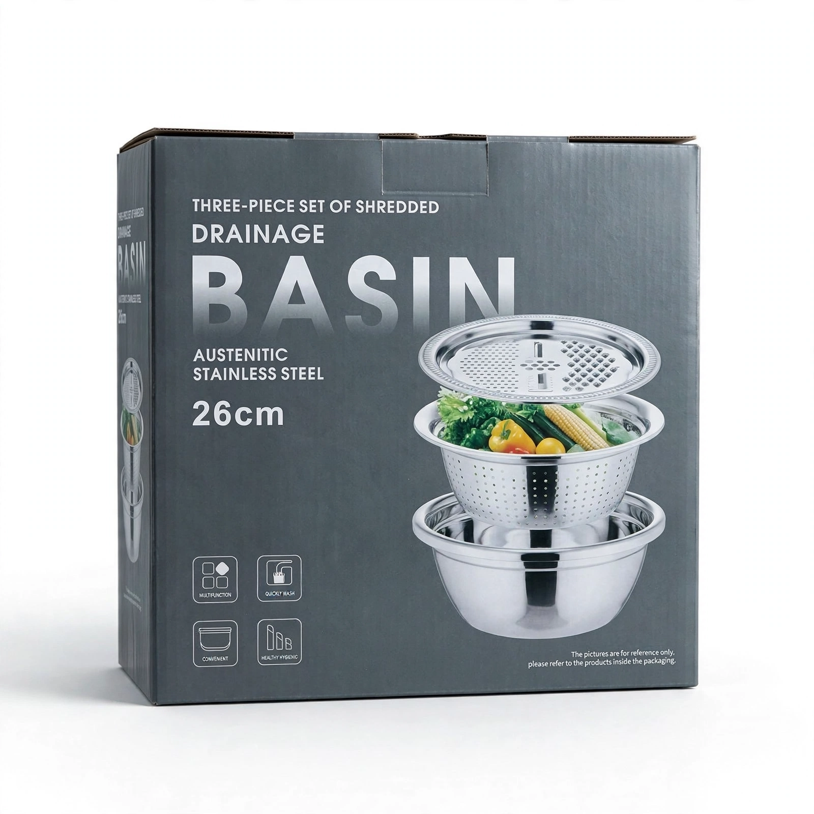 3-Piece Stainless Steel Drainage Basin Set 26cm