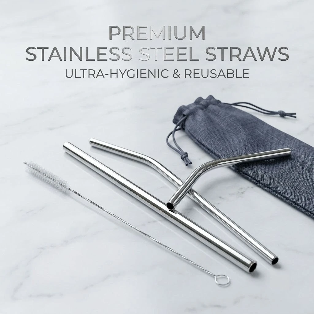 Premium Stainless Steel Reusable Straw Kit