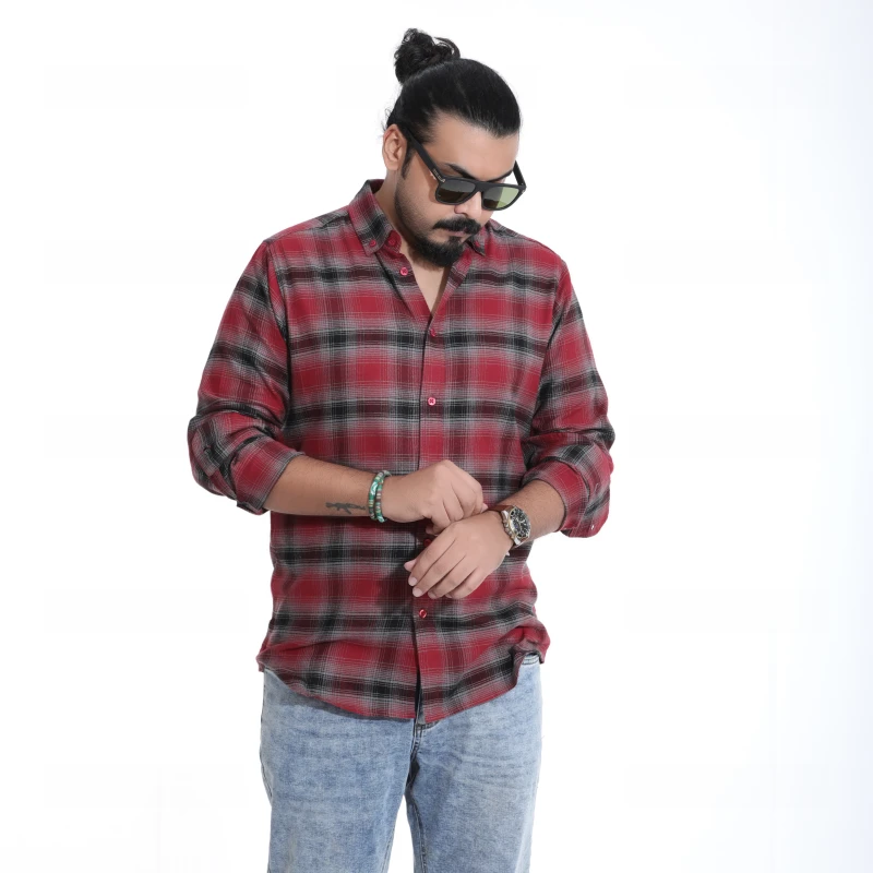 Men's Red & Black Plaid Flannel Shirt