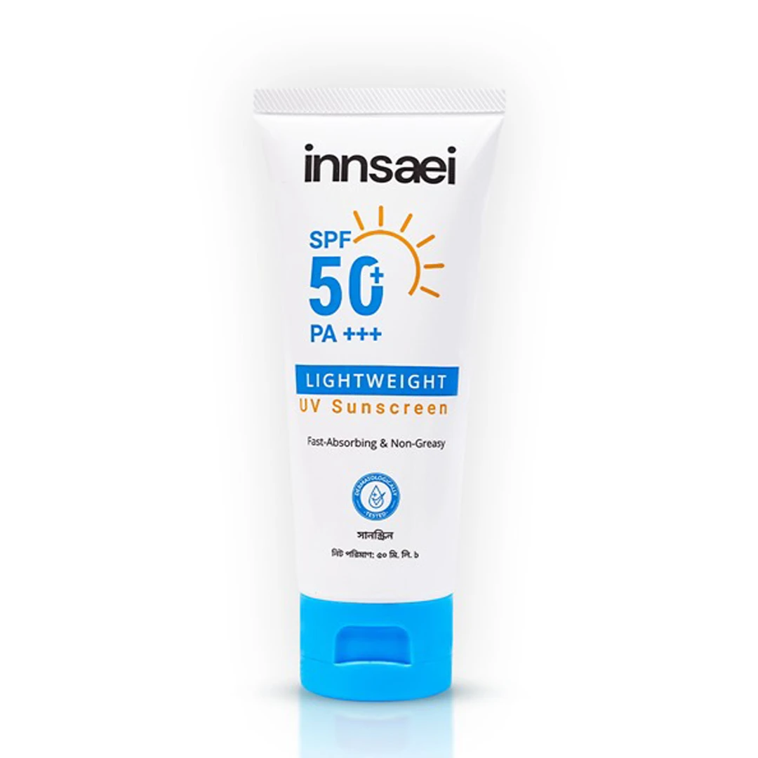 Innsaei Lightweight UV Sunscreen SPF 50+ PA+++ (50ml) – Ultra-Thin Breathable Shield with Invisible Finish