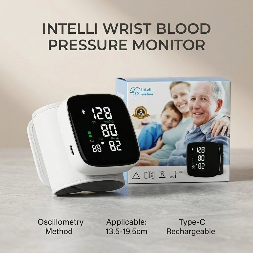 Intelli Wrist BP Monitor – Digital Blood Pressure Monitor Type-C Rechargeable