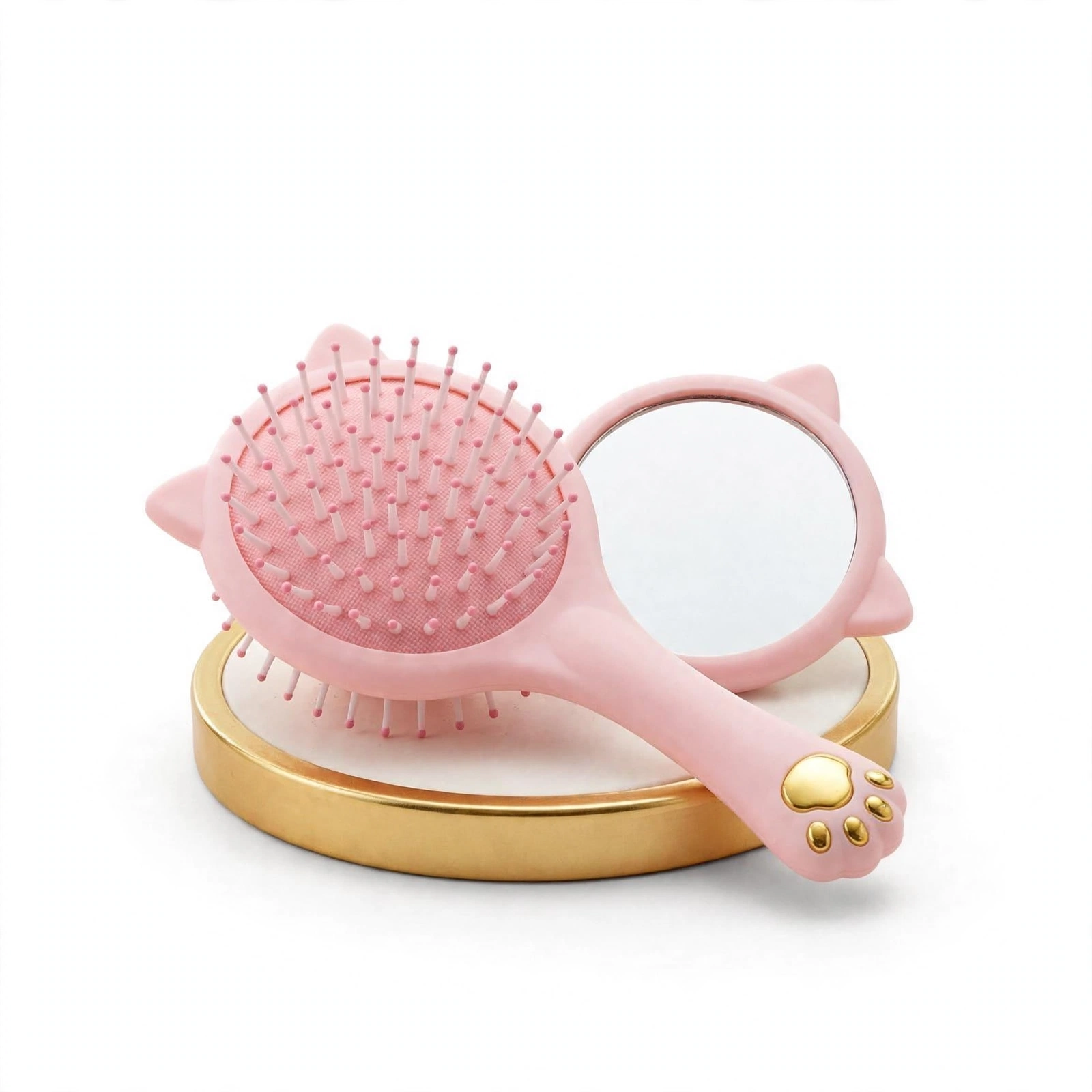 Cute Kitty Mirror Brush – 2-in-1 Compact Hair Brush with Mirror