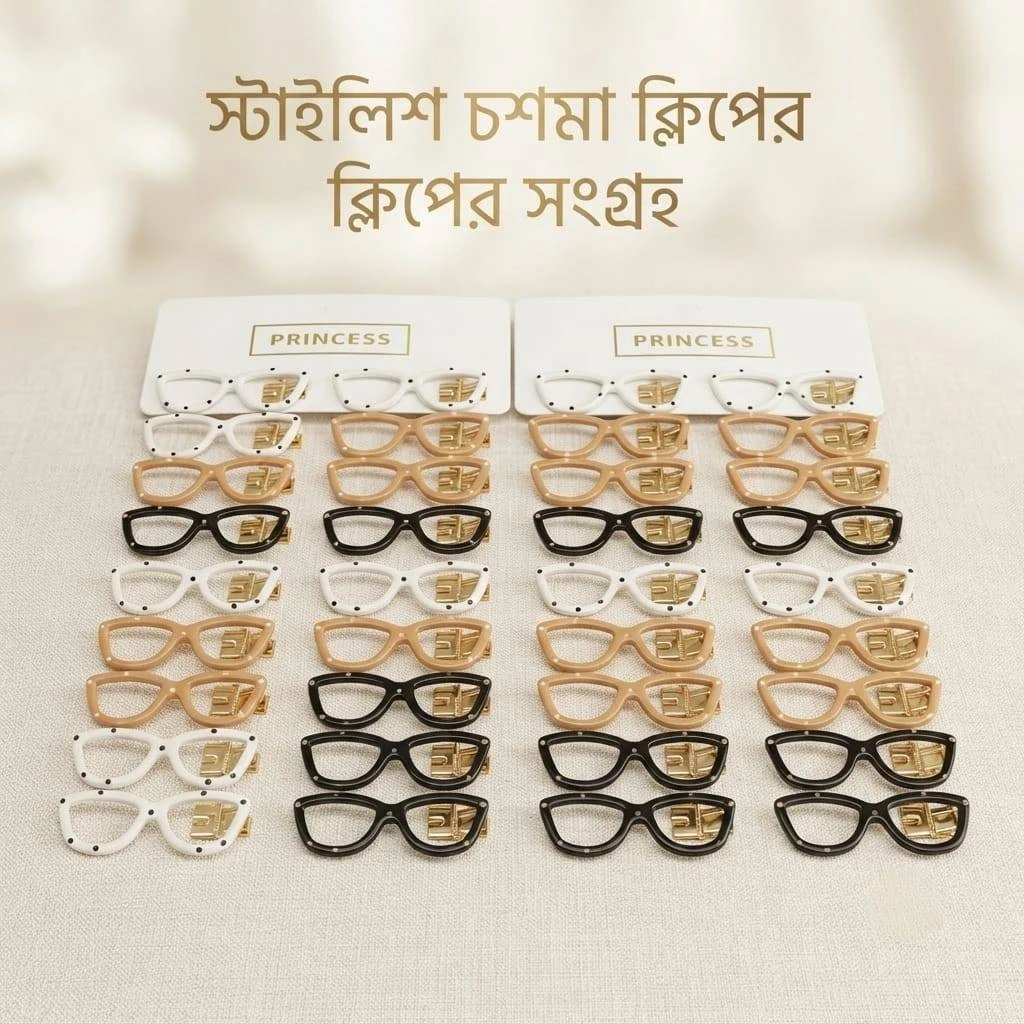 Princess Eyeglasses-Shaped Mini Hair Claws – 12-Piece Hair Clip Set
