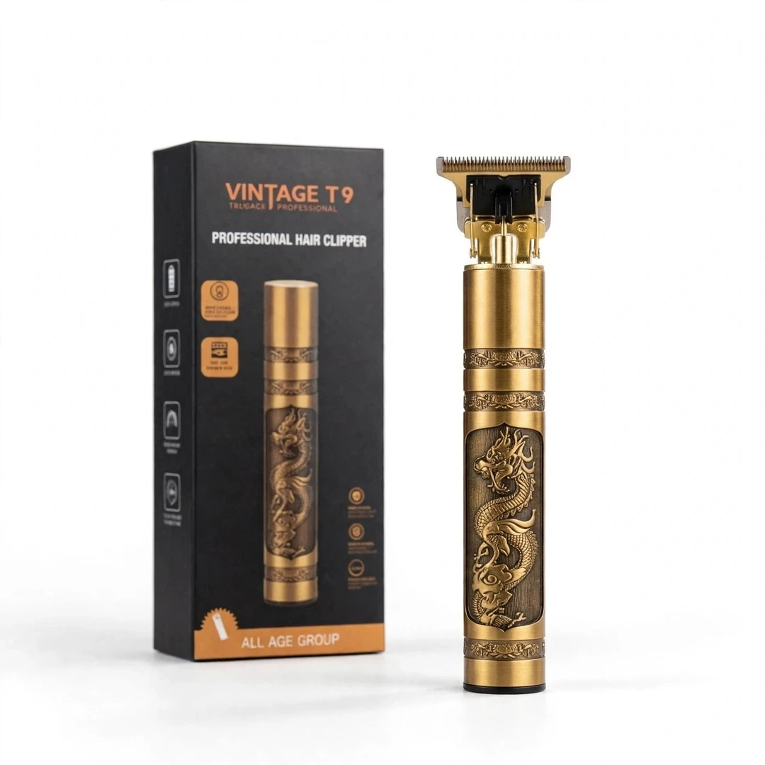 Vintage T9 Professional Hair Clipper – Cordless Trimmer with Dragon Carving