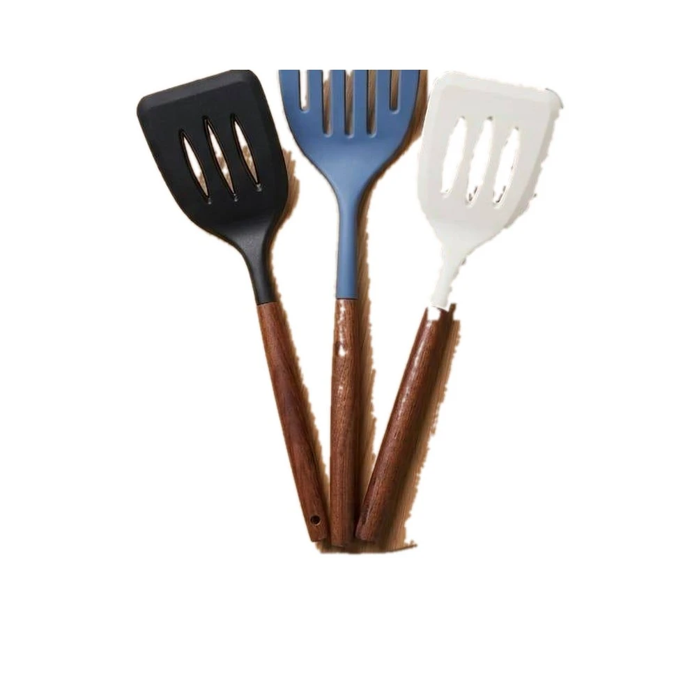 Silicone Slotted Spatula with Wooden Handle