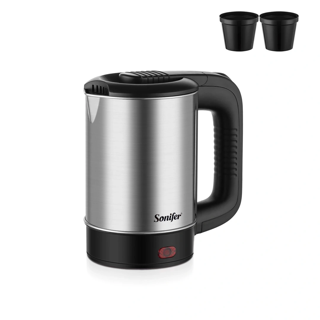 Sonifer SF-2099S Personal Mini Electric Kettle (0.5L) – 500W Stainless Steel Travel Kettle with 2 Bonus Cups & Auto Shut-Off