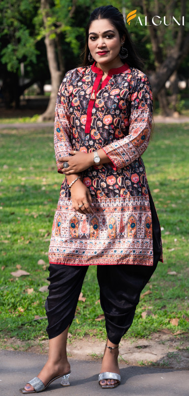 Royal Floral Printed Multi-Color Kurti with Black Dhoti Salwar