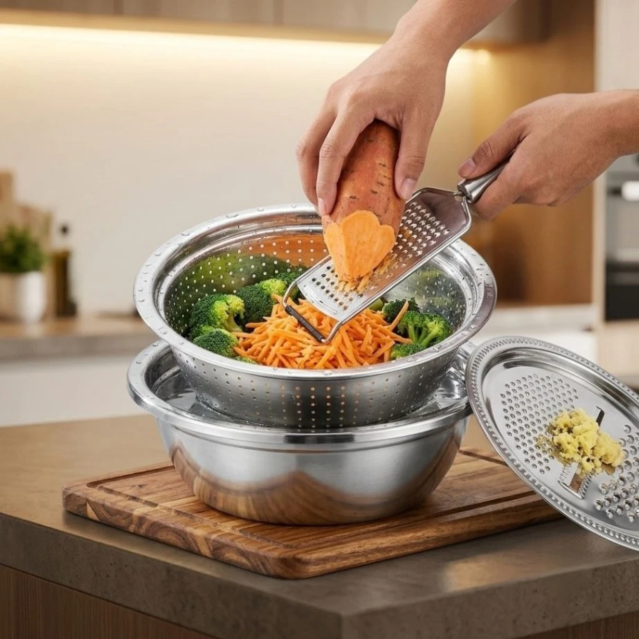 3-Piece Stainless Steel Drainage Basin Set 26cm