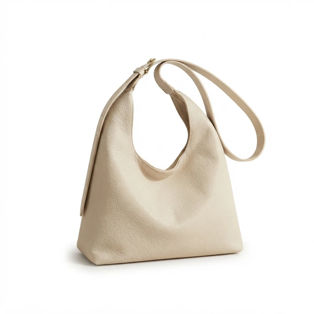 White Luxury Slouchy Knot Shoulder Bag – Premium Pebbled Faux Leather Hobo Tote with Adjustable Buckle Strap