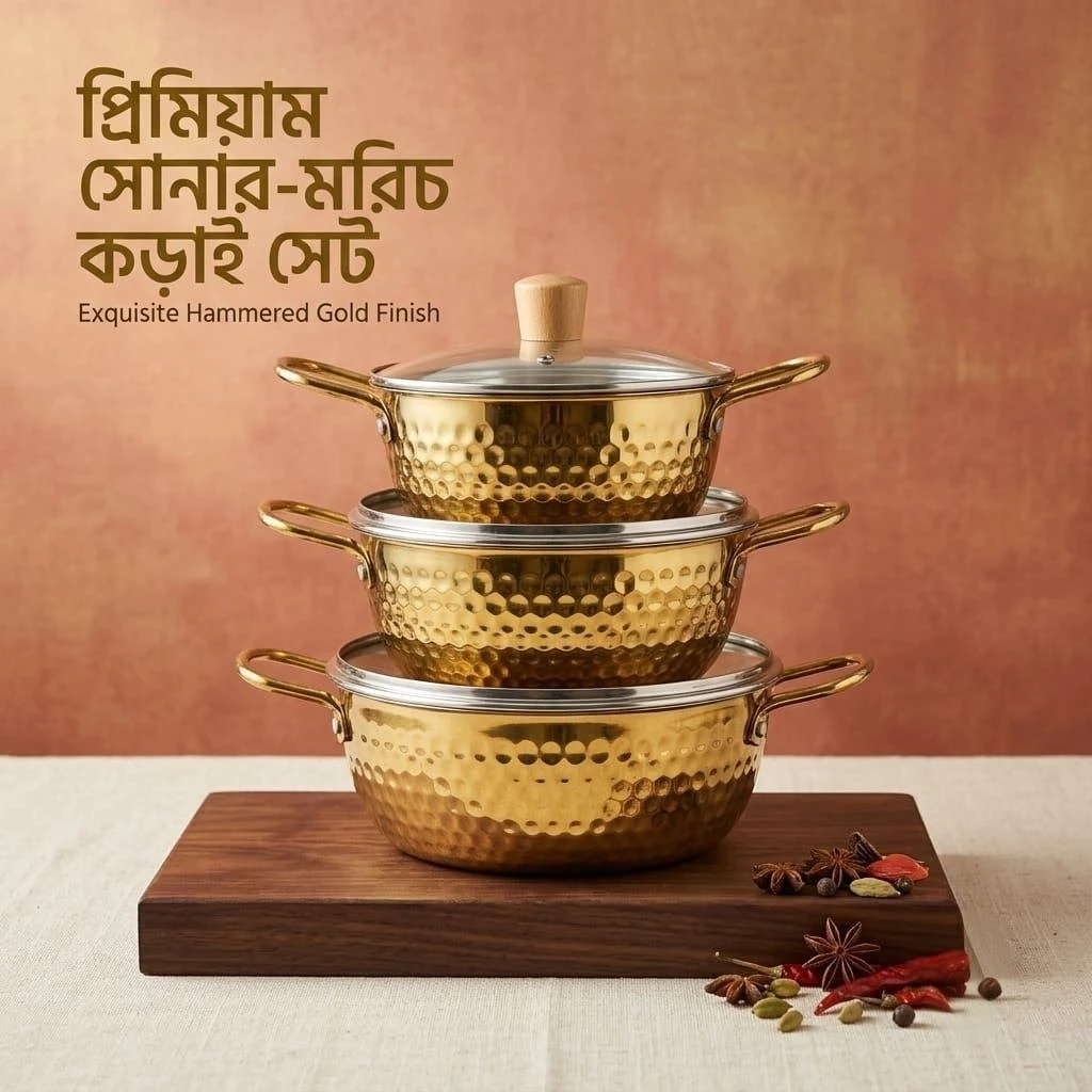 Hammered Gold Cookware Kadai Set