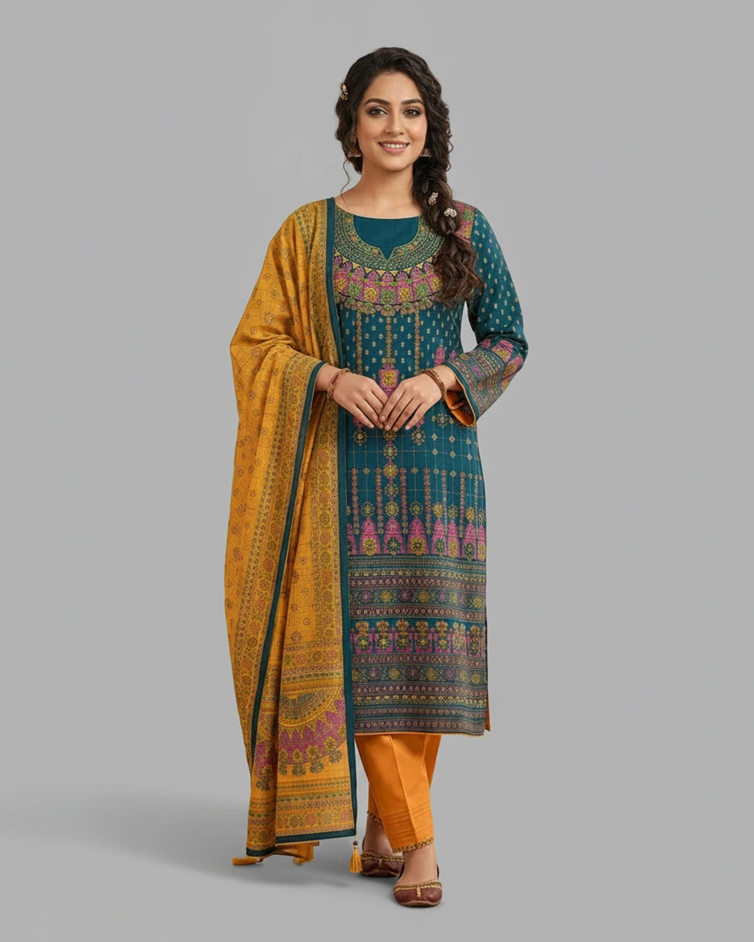 Sea Green Aarong Boutique Karchupi Three Piece