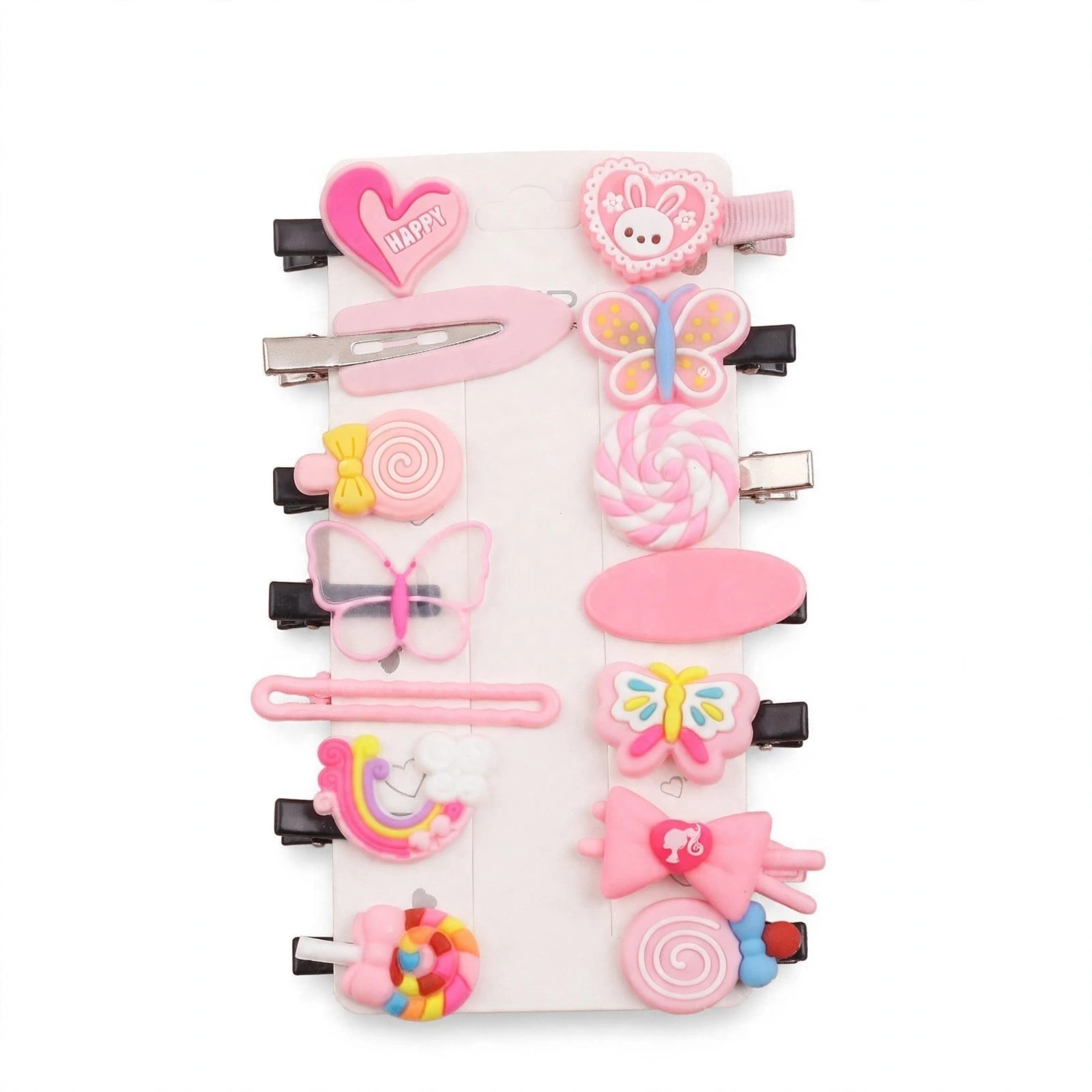 Cute Pink Pastel Hair Clip Set – 14-Piece Cartoon & Candy Design