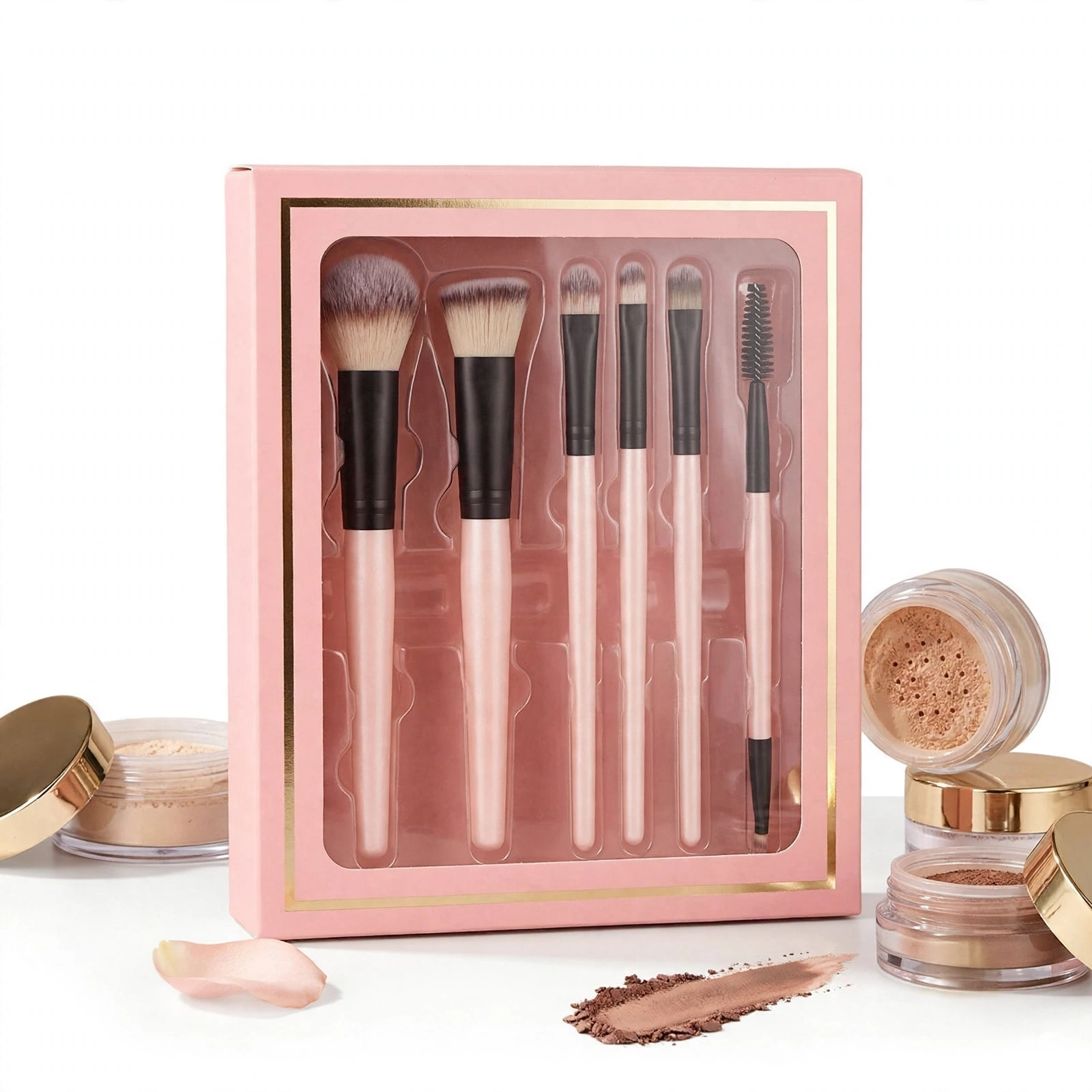 Premium Professional Face & Eye Makeup Brush Set – 6 Piece Essential Kit