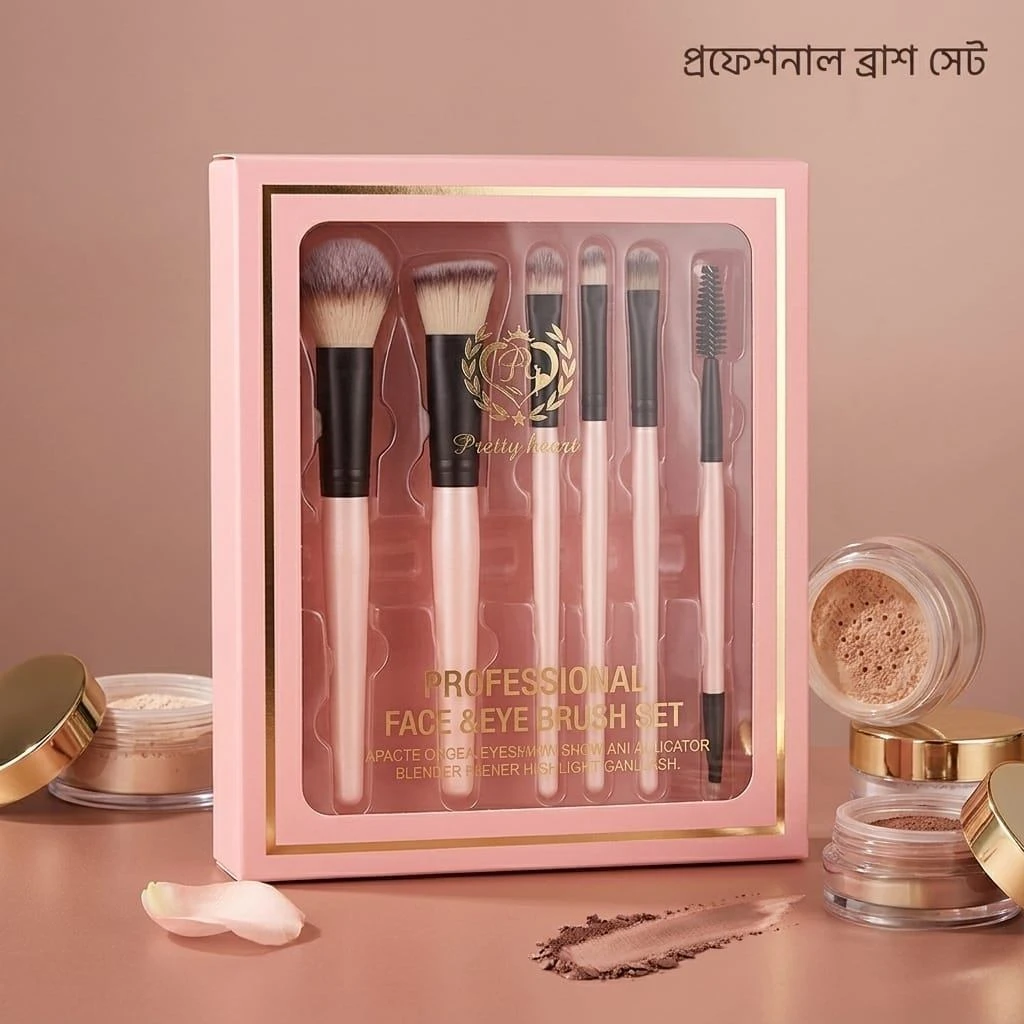 Premium Professional Face & Eye Makeup Brush Set – 6 Piece Essential Kit